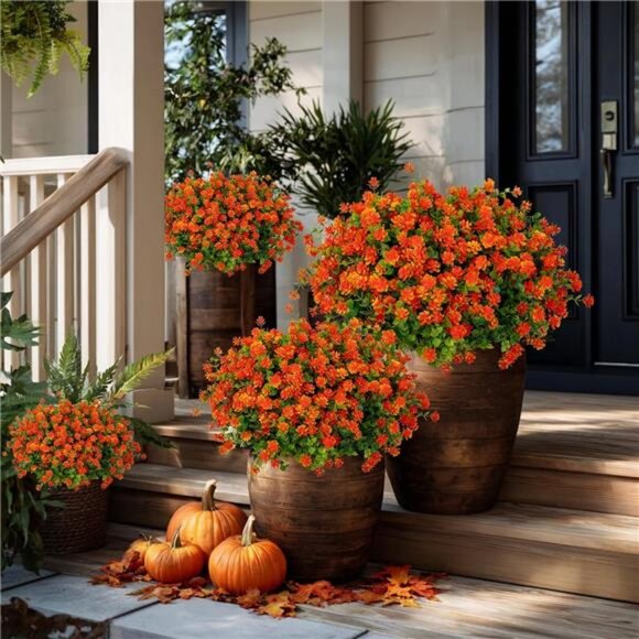 Artificial Fall Flowers Outdoor Fake Mums - 12 Bundles Fake Plants UV Resistant - Picture 2 of 7